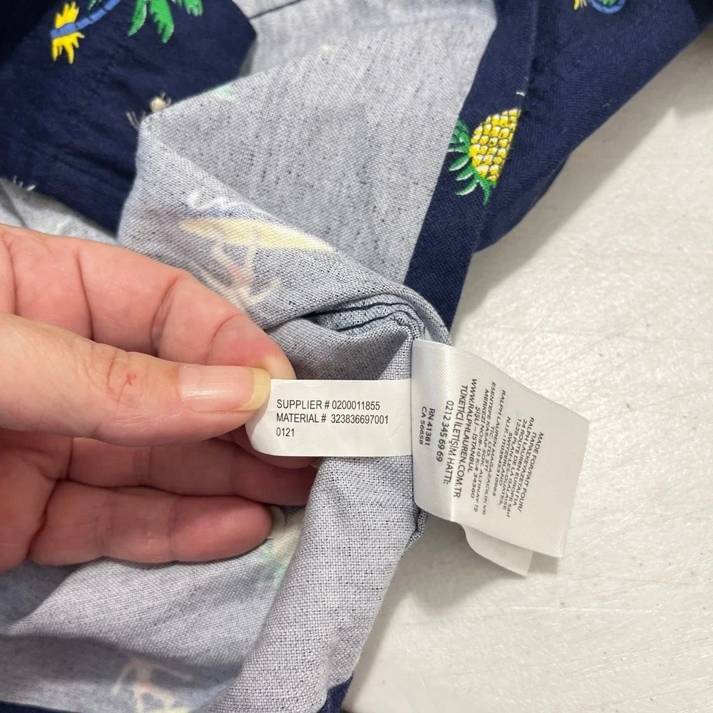 Ralph Lauren Shirt Kids Size L(14-16) Surf Palm Pineapple Fish‎ Hawaiian Travel